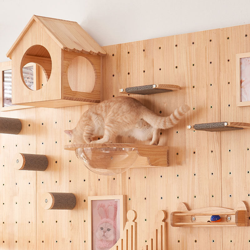 Modular wooden wall-mounted cat climbing board with shelves, photo 4