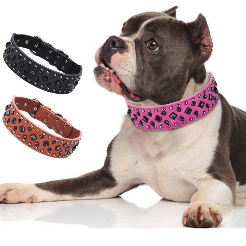 Studded leather dog collar with metal rivets, product image 3