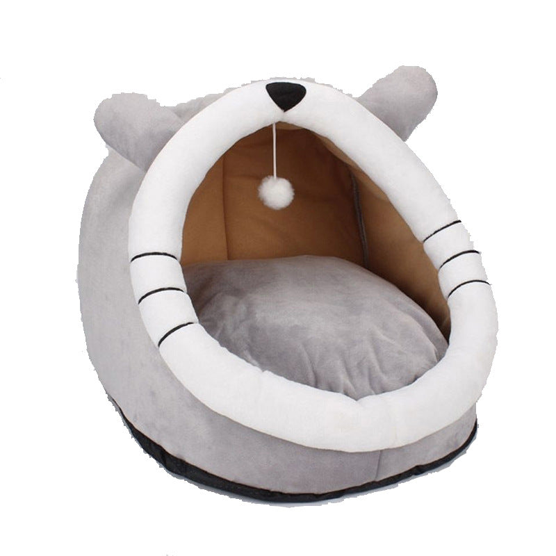 Removable washable grey cat house with cat face, detail photo 5