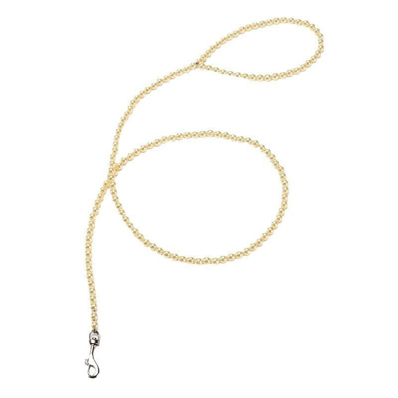 Pearl beaded harness lead for dogs and cats, close-up detail view