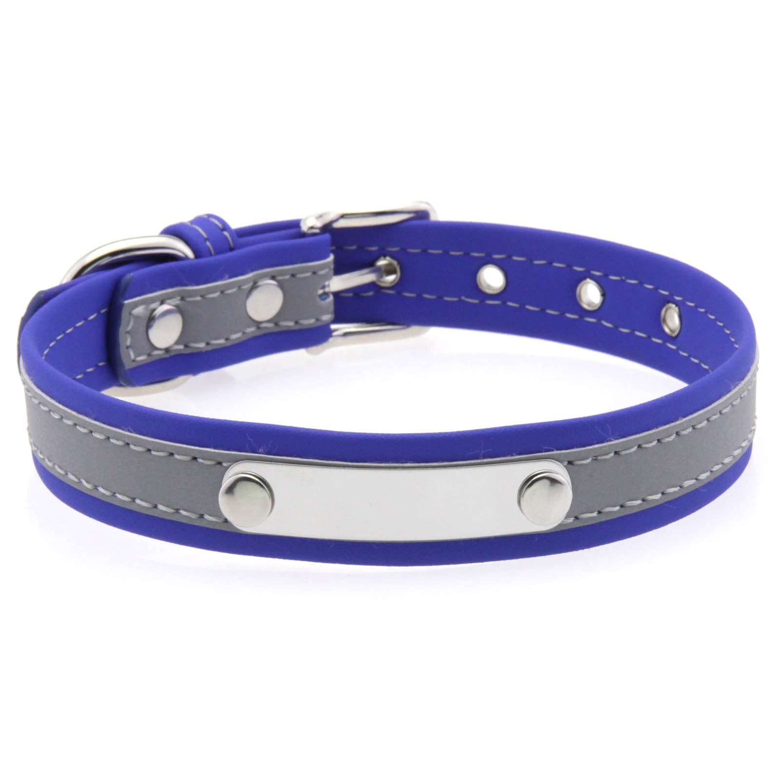 Reflective pet collar with steel name tag in 8 colour options