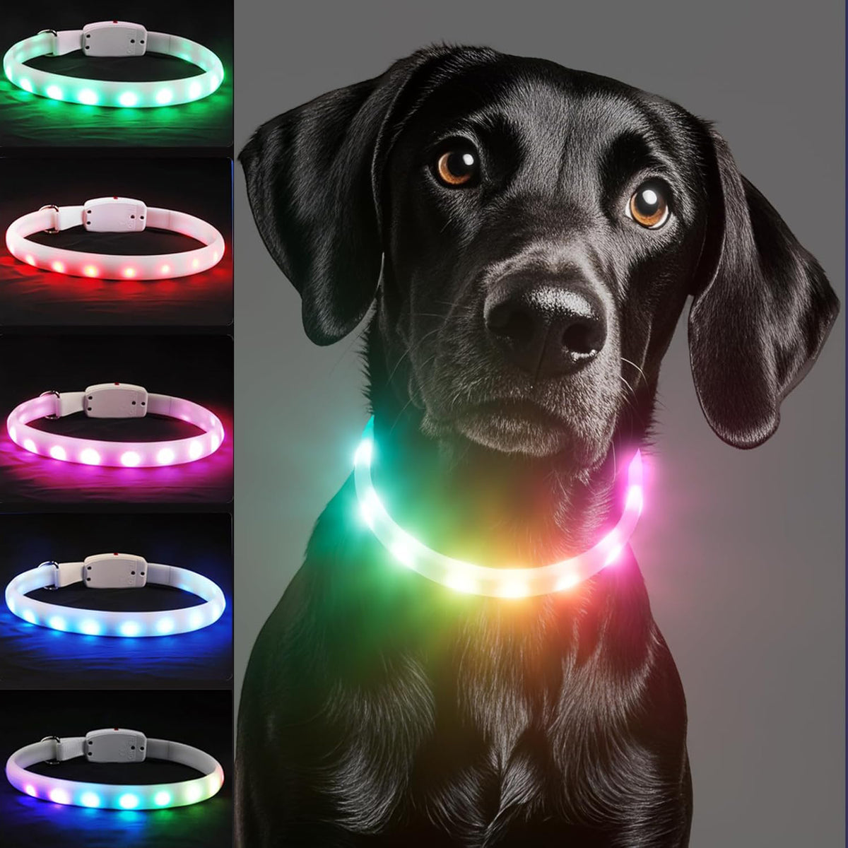 Rechargeable LED pet safety collar with milky white glow, product image 1