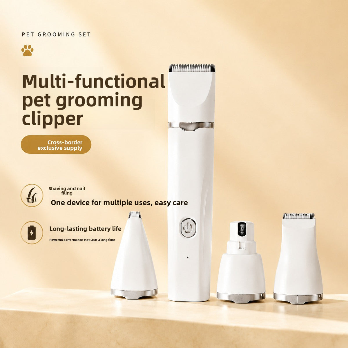 4-in-1 Pet Grooming Clipper with Nail Grinder Attachment