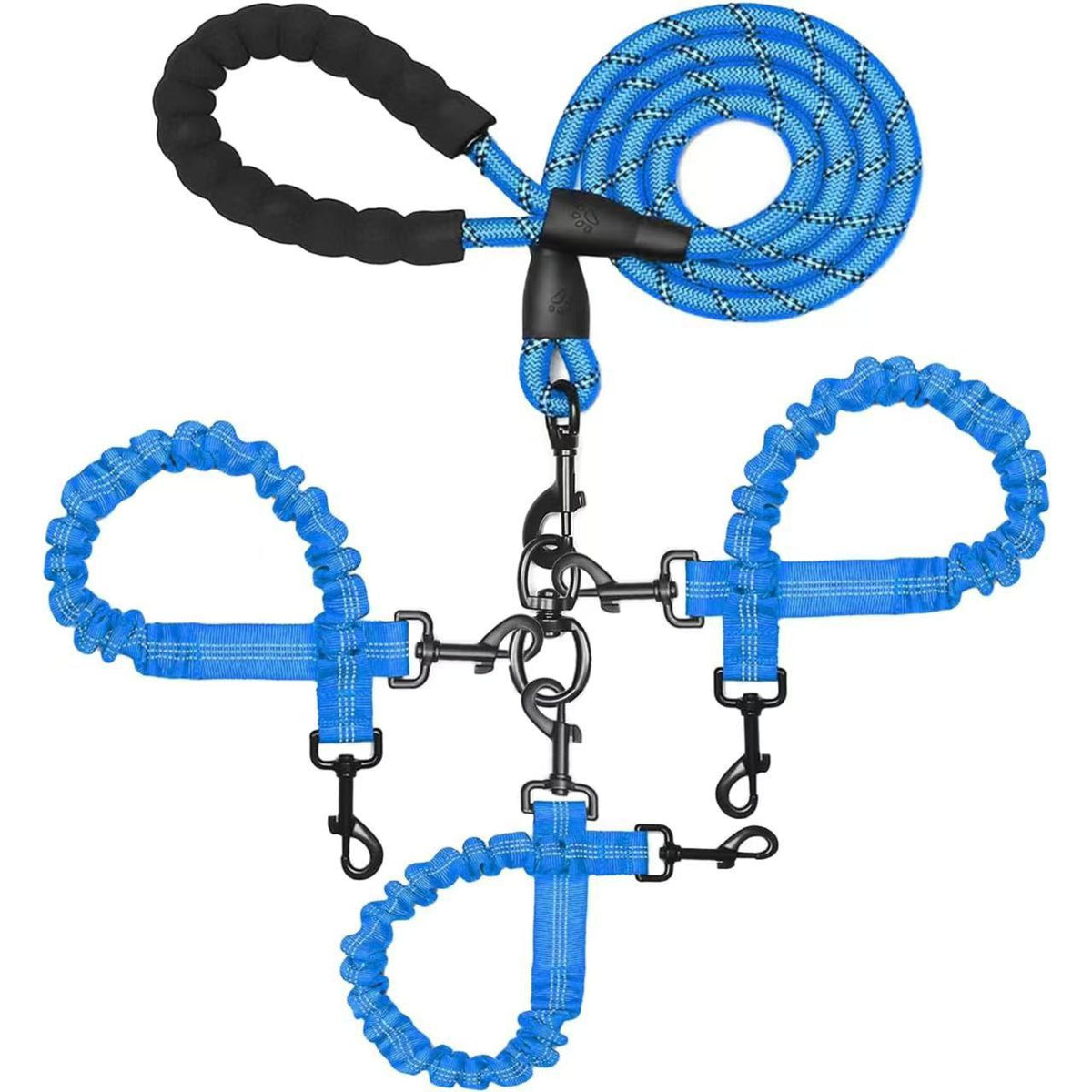 Multi dog retractable lead in black, orange and blue
