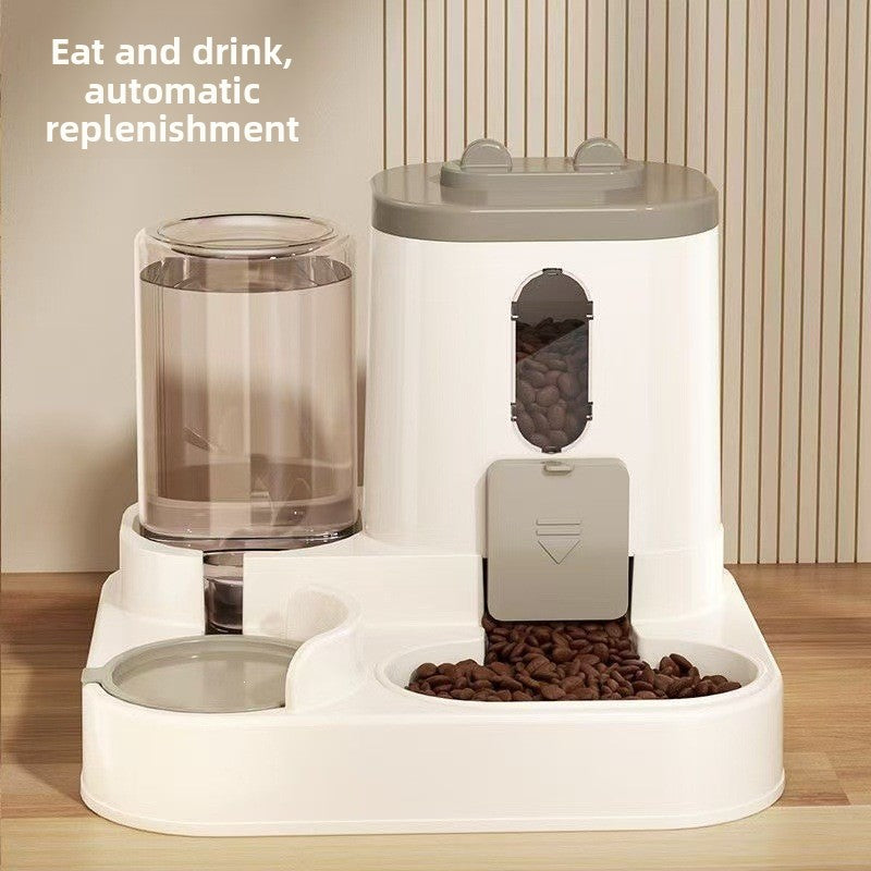 Automatic Pet Feeder with Food and Water Bowls and Cat Ear Sliding Cover for Cats and Dogs