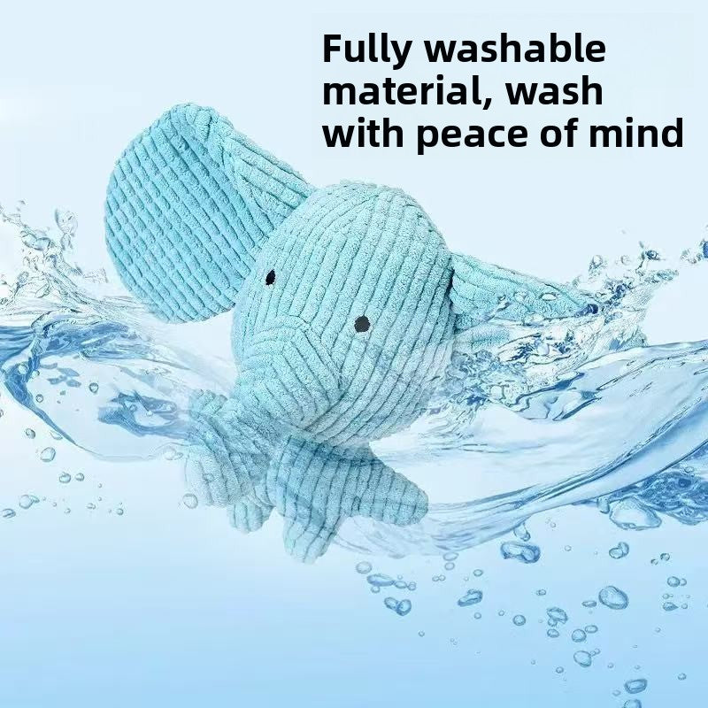 Squeaky plush dog toy in duck and elephant designs, view 2