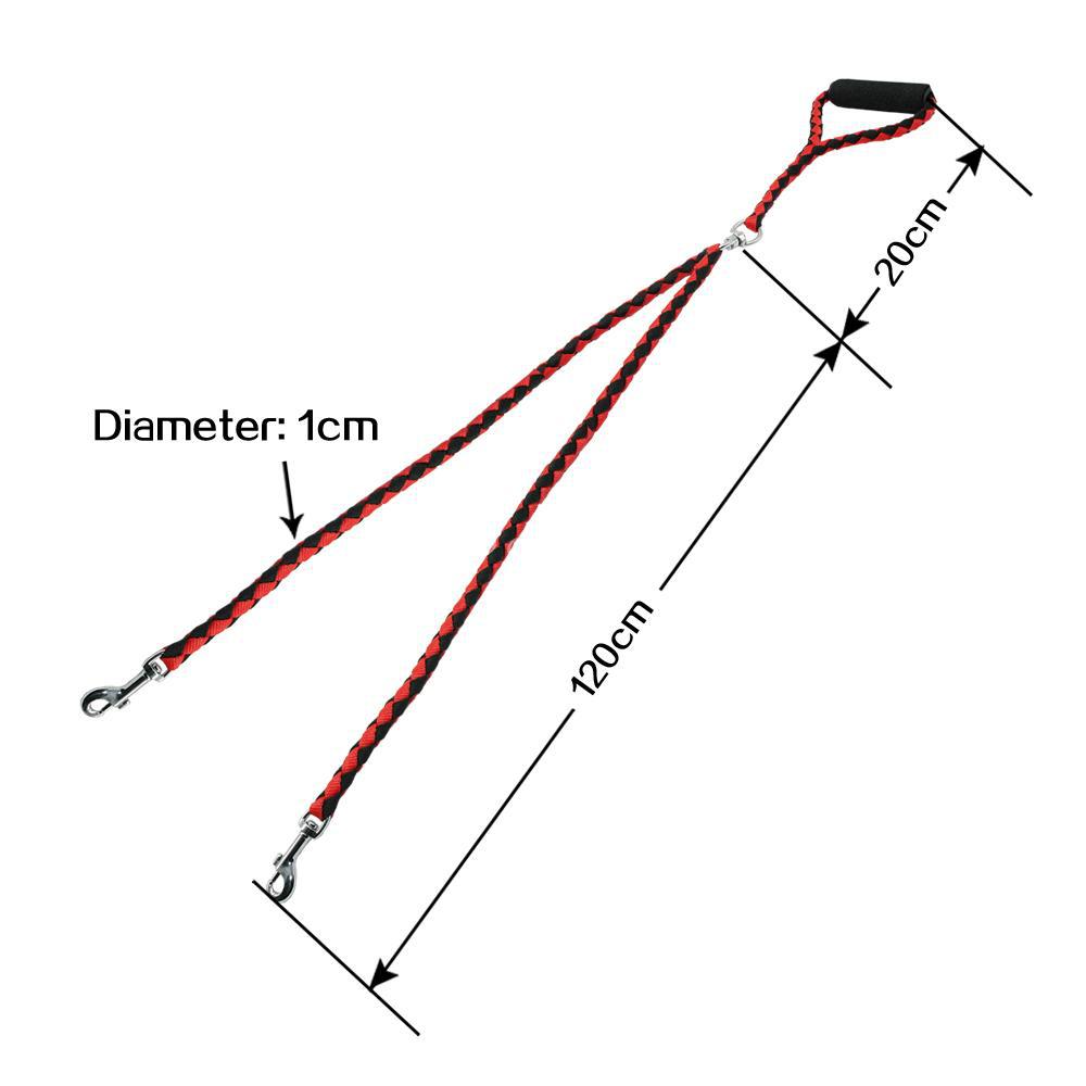 Double-headed braided rope lead for two dogs, close-up detail view
