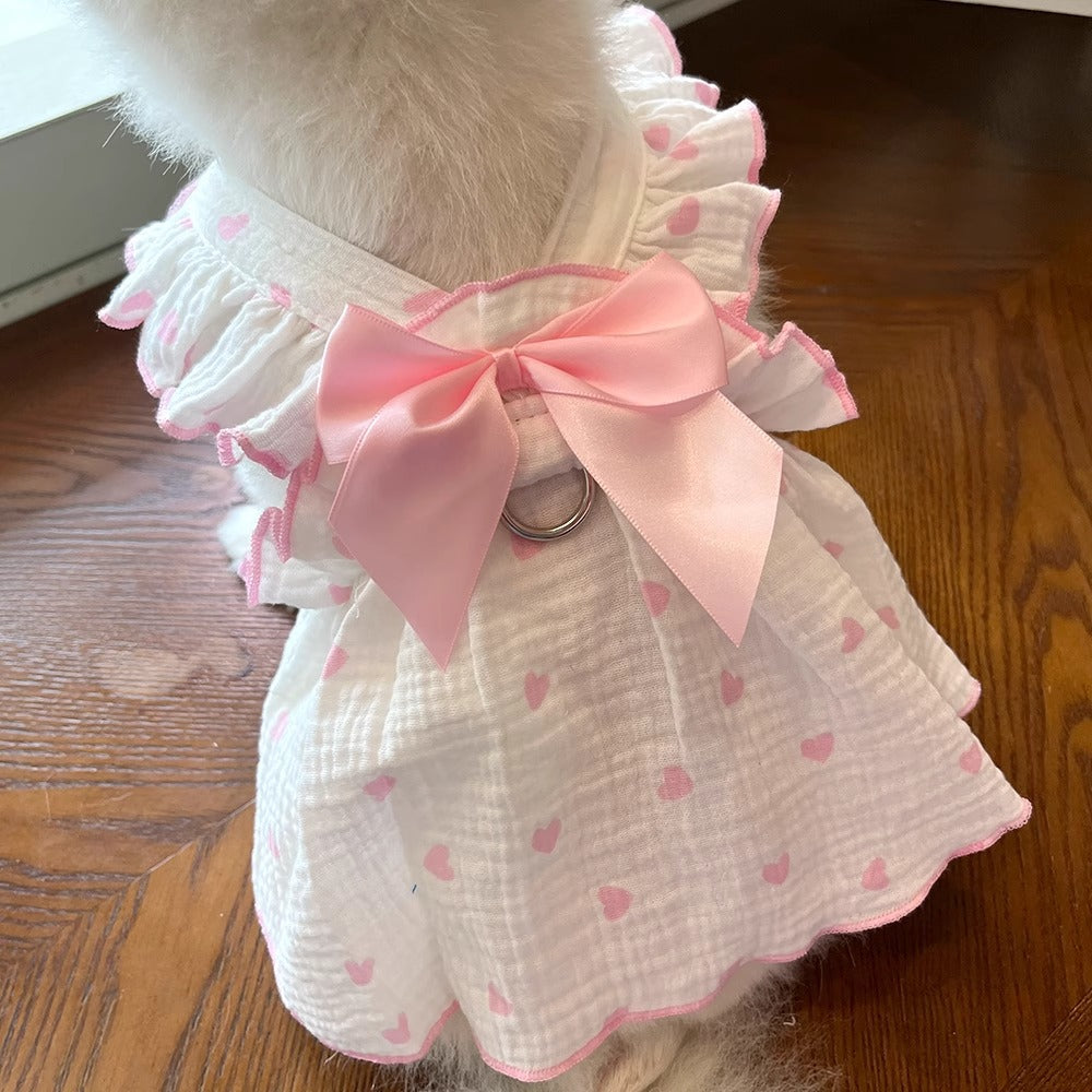 Princess bow cotton cat dress in Blue, side view