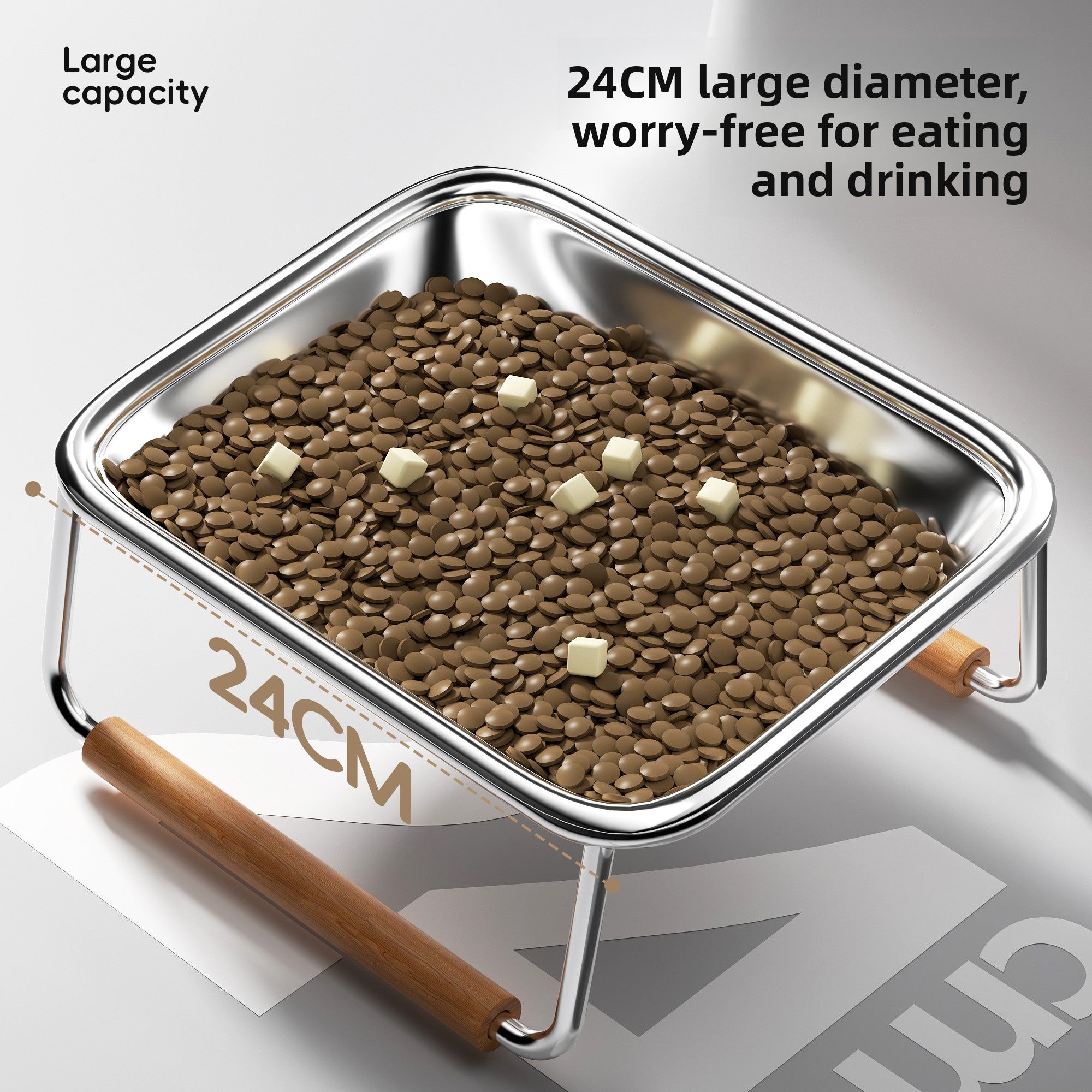 Elevated Double Dog Bowl in 304 Stainless Steel, Anti-Spill Non-Slip Feeder for Large Dogs