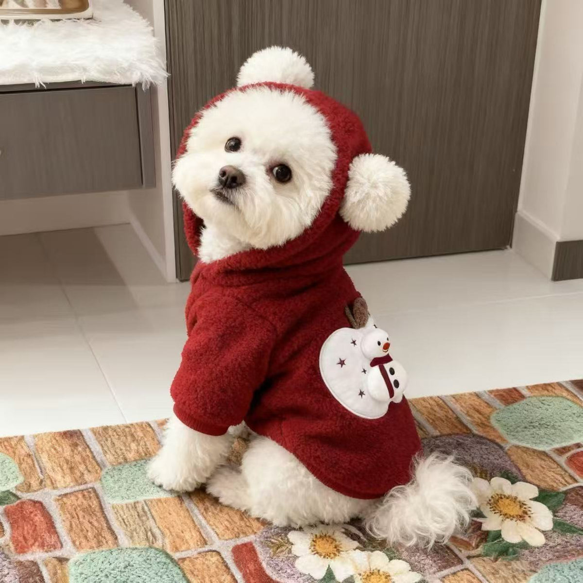 Festive Christmas snowman pet jacket for cosy winter walks