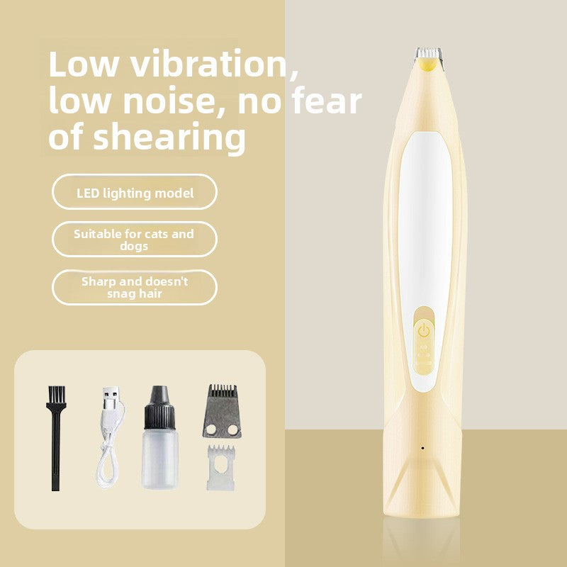 Cordless Dog Paw Trimmer with LED Light and Rounded Safety Blades