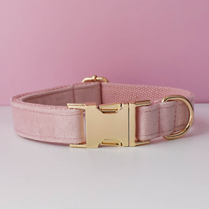 Soft pink velvet dog collar with decorative butterfly buckle