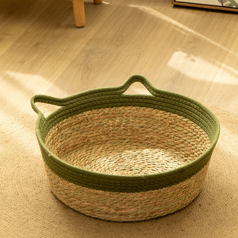 Natural cattail basket cat nest with soft pad, product image 8