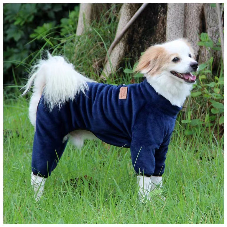 Coral velvet four-leg dog coat for small dogs in Fawn Print, top view