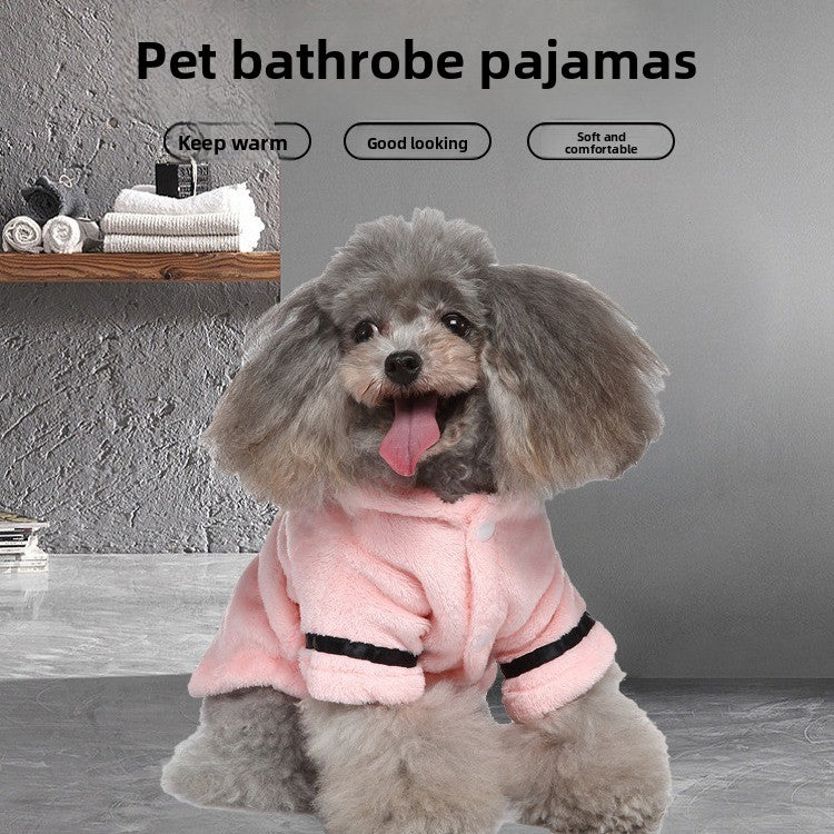 Soft flannel dog bathrobe and pyjamas in Army Green, front view