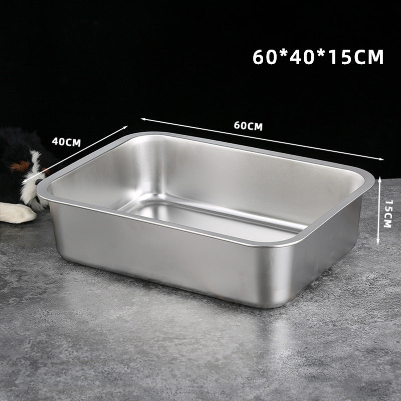 Stainless Steel Open Cat Litter Tray with Anti-Tip Design