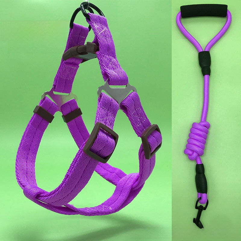 Three piece dog harness, collar and lead set in blue