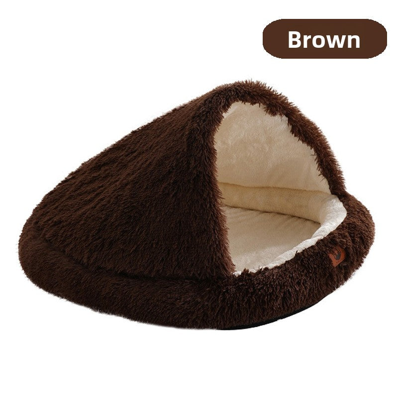Plush enclosed cave bed for cats in gradient grey, product image 64