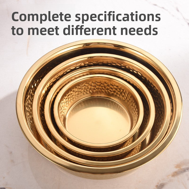 Gold stainless steel pet bowl with football pattern and non slip base, view 4