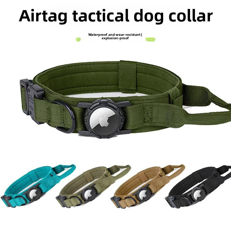 Wide nylon dog collar with AirTag holder pocket, tag not included, product image 1
