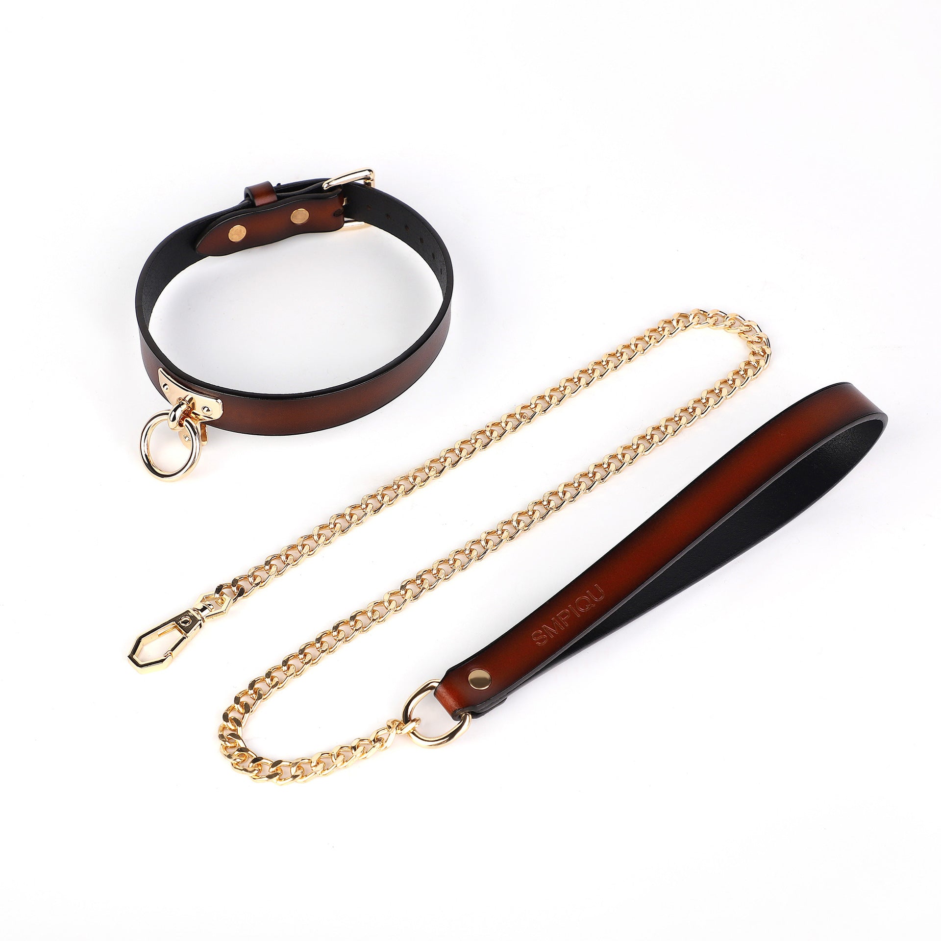 Black leather look dog collar and matching lead set