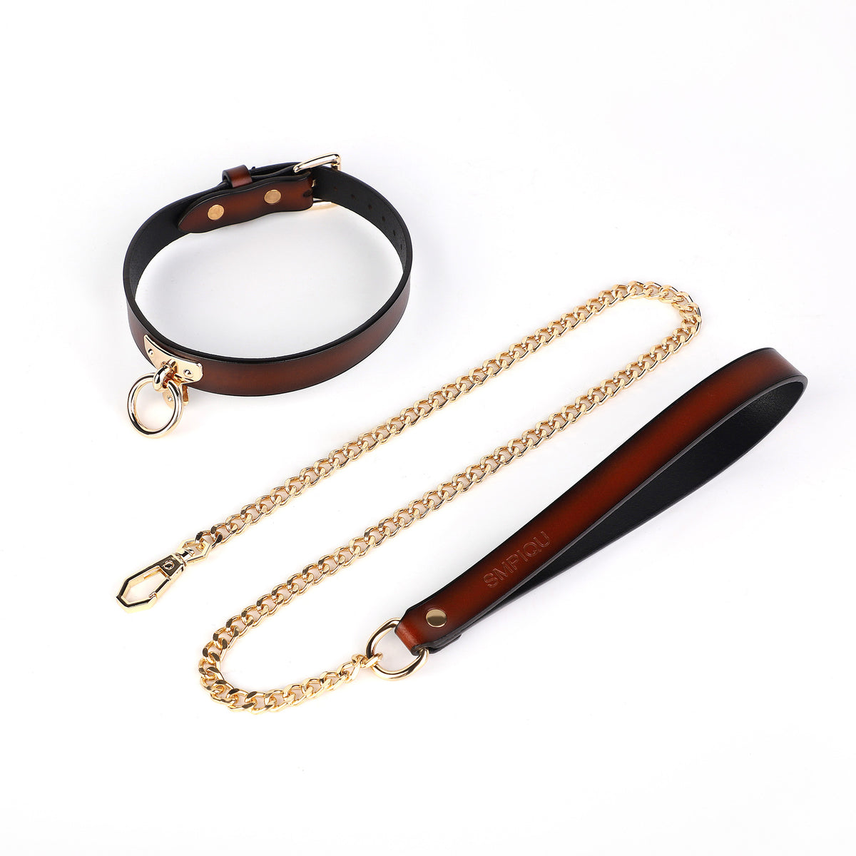 Black leather look dog collar and matching lead set