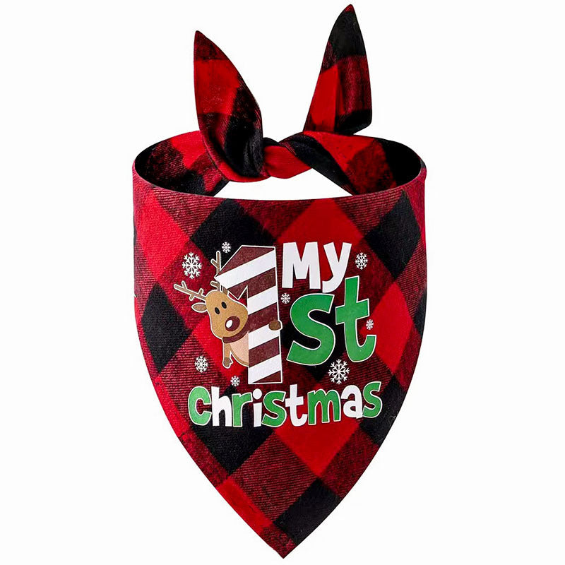 Christmas printed pet bandana for dogs and cats in Red Snowmobile, side view