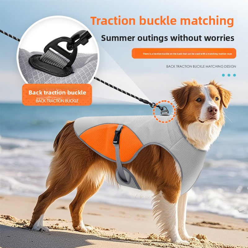 Dog cooling vest with reflective strips in light grey and orange, view 4
