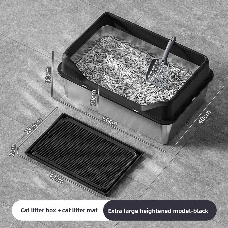 Extra Large Stainless Steel Cat Litter Box with Anti-Splash Cover