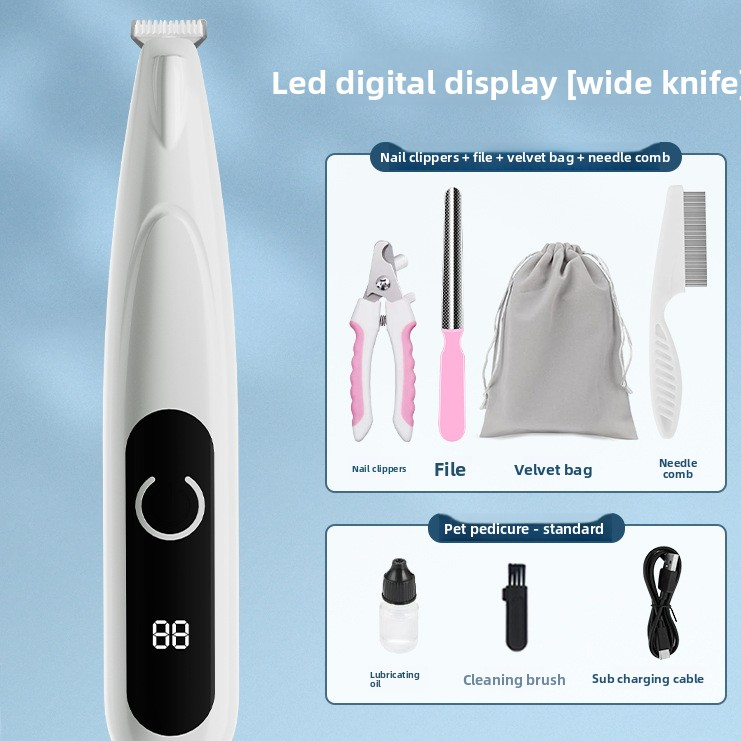 LED Display Paw Hair Trimmer for Dogs and Cats, Wide or Narrow Blade