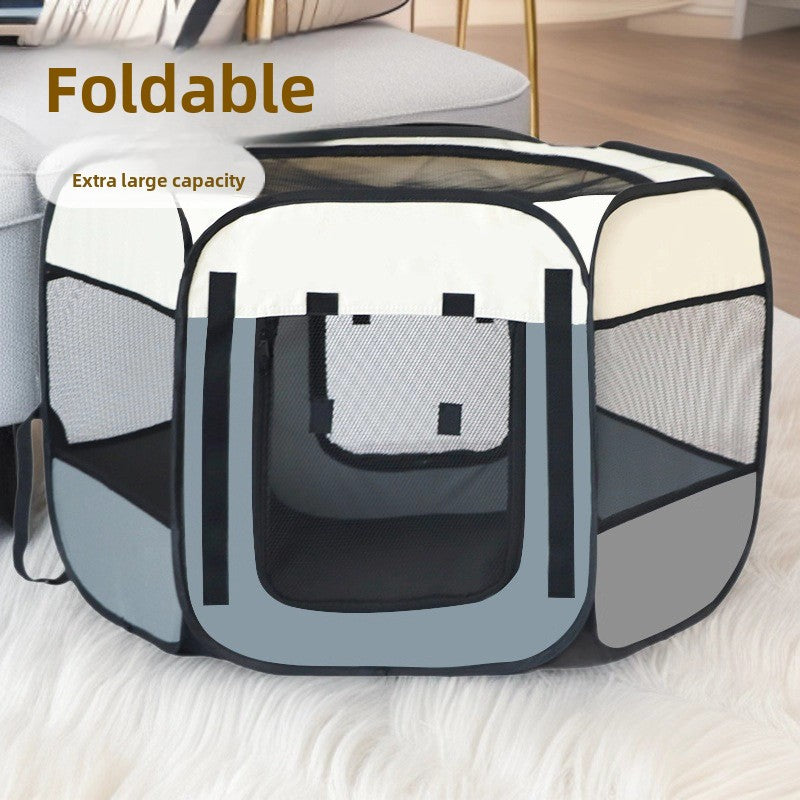 Light blue foldable octagonal pet playpen tent with carry bag