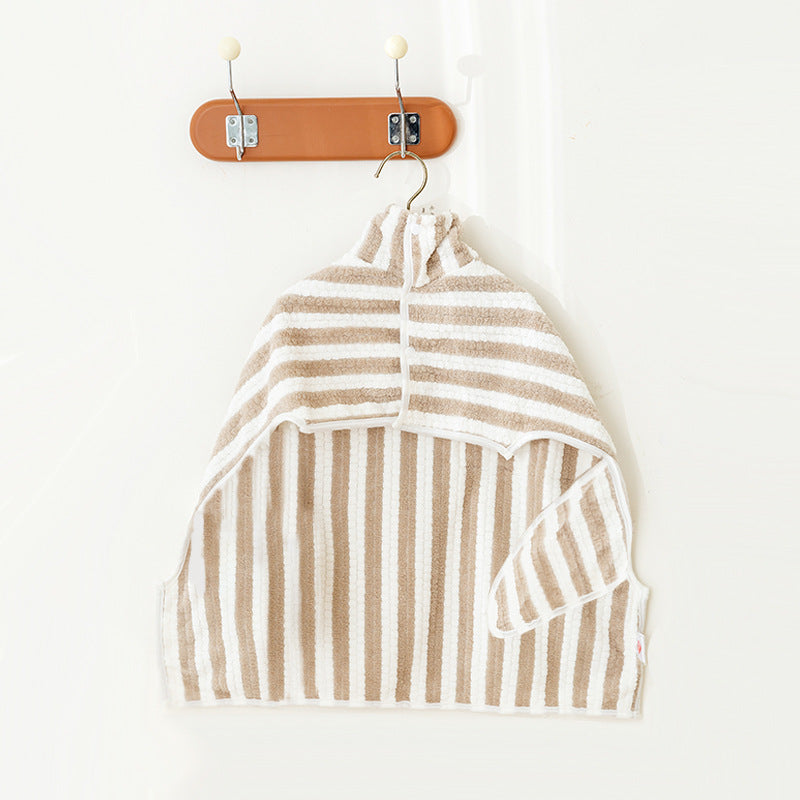 Thick quick-drying dog bathrobe in Grey Stripe Bathrobe, showing size and shape