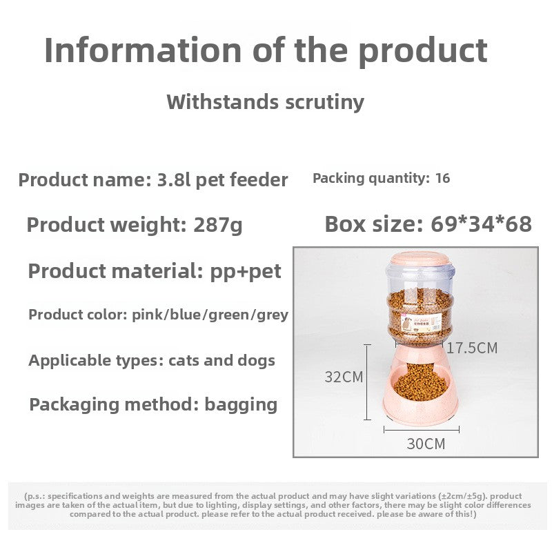 3.8L Anti-Overturning Automatic Pet Water Feeder and Food Feeder in Four Colours