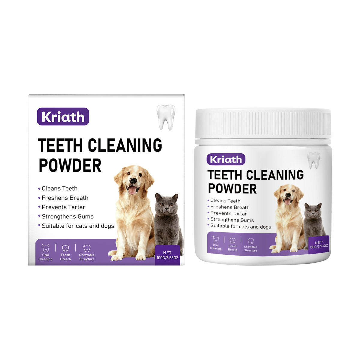 Pet Dental Cleaning Powder for Cats and Dogs, Gentle Tartar Care