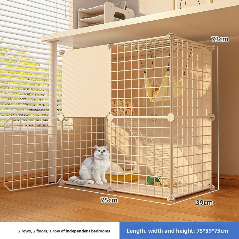Indoor plastic cat cage with litter area and cat bed, view 34