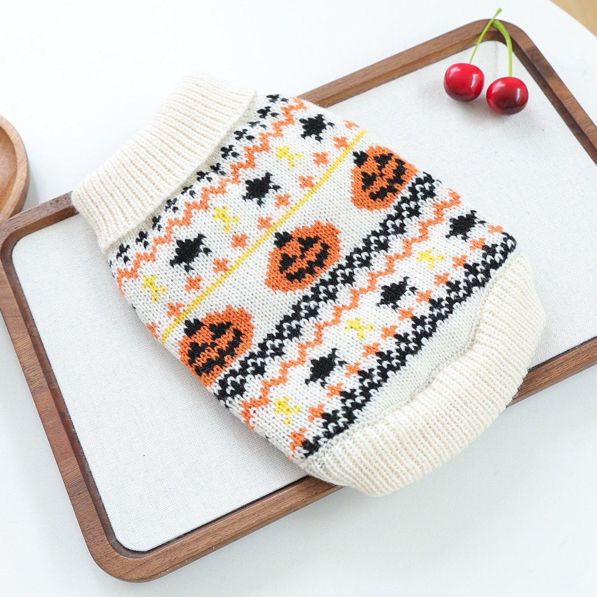 Halloween knit dog jumper with pumpkin and bat motifs