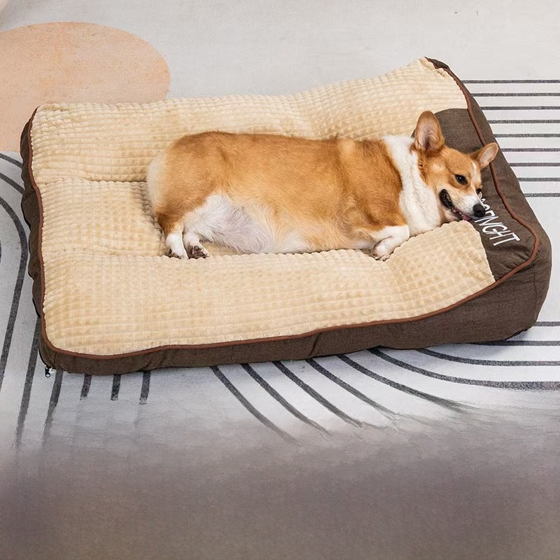 Bolster Dog Sofa Bed for Winter Warmth, Washable Plush Mat