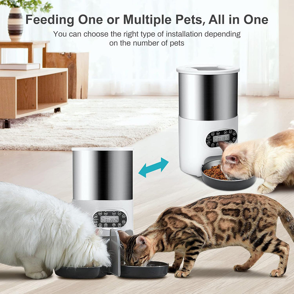 Stainless Steel Smart Pet Feeder with App Control, Timed Portions, Single or Double Bowl