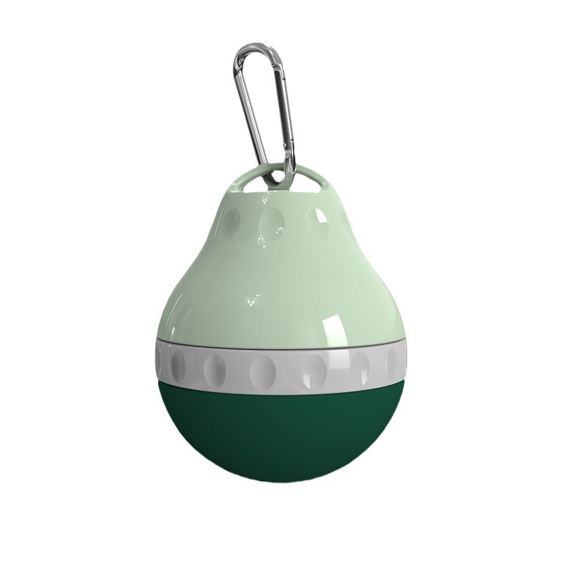 Portable silicone pet water bottle with built-in bowl, showing size and shape
