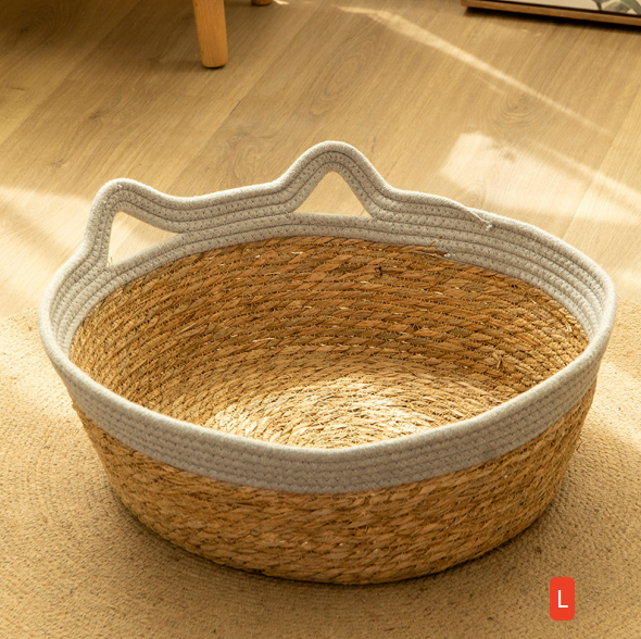 Natural cattail basket cat nest with soft pad, product image 7