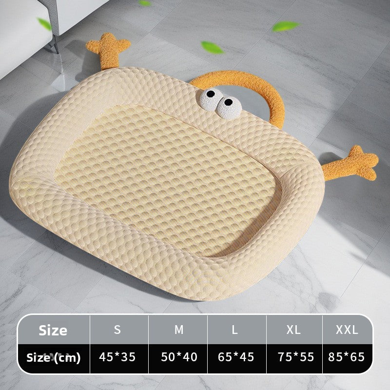 Grey gel cooling mat used in a dog kennel
