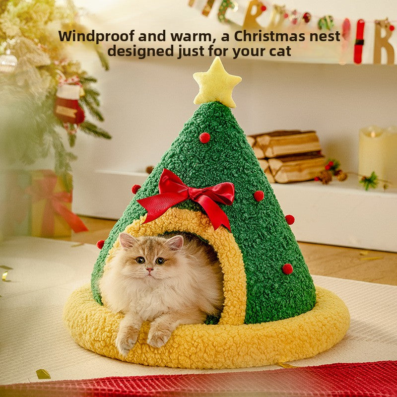 Festive Christmas cat bed with warm cotton filling, product image 1