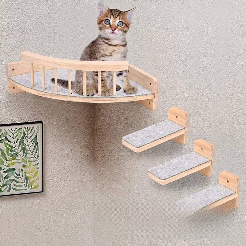 Wall-mounted pine cat climbing shelves with bed, photo 3 of 8