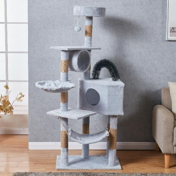 Plush multi-level cat tree in turquoise grey colour