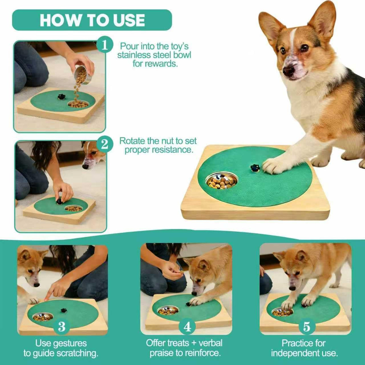 Rotating Wooden Dog Nail File with Hidden Snack Box