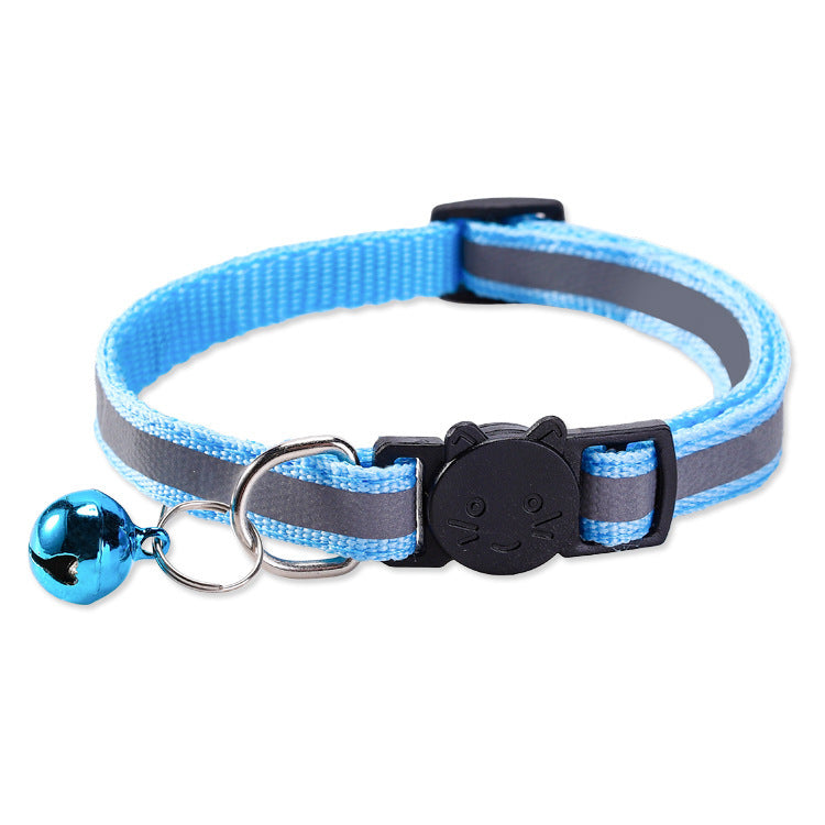 Reflective breakaway cat collar with bell in lake blue, view 8