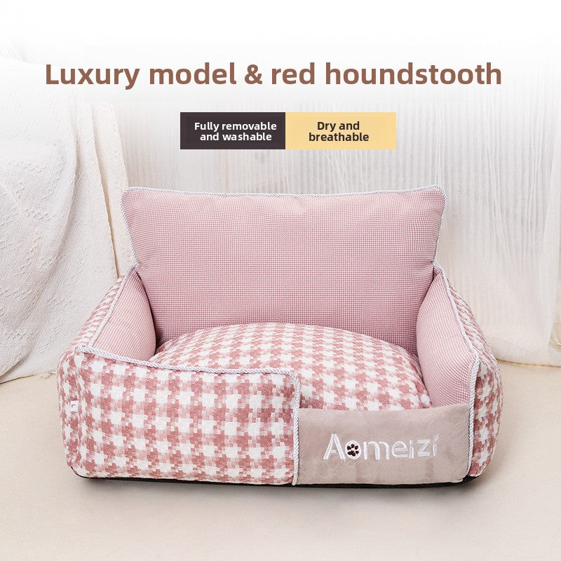 Houndstooth pet bed for small dogs and cats, product overview photo