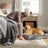 Blue cushioned dog bed measuring 76 by 51cm