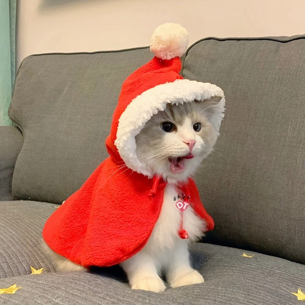 Christmas red cloak and hat set for dogs and cats in Red, side view