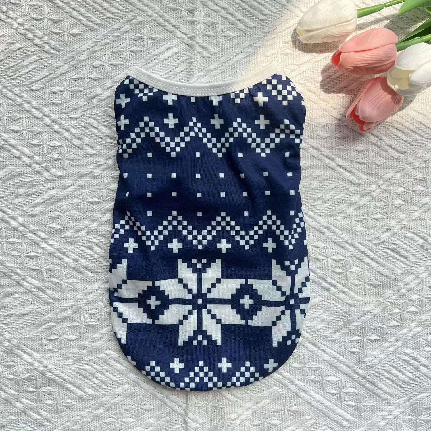 Lightweight Christmas dog vest in breathable polyester in Grey Christmas, side view